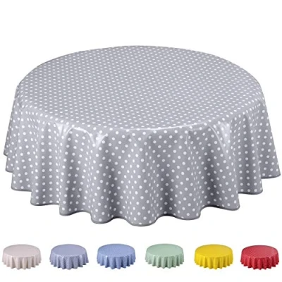 Afbeelding van Home Direct Wasdoek tafelkleed afwasbaar rond 160cm kleine stippen lichtgrijs