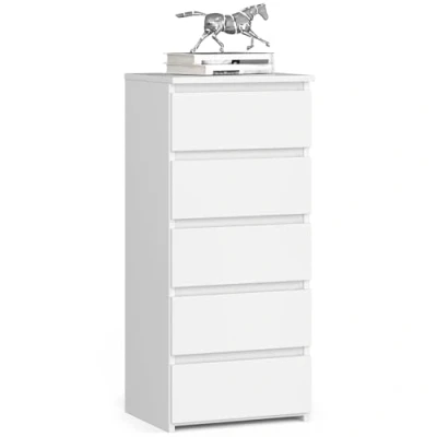 Afbeelding van AKORD Commode met 5 schuifladen, rolladen, ladekast, kledingkast, dressoir plank, robuust, universeel design, wit