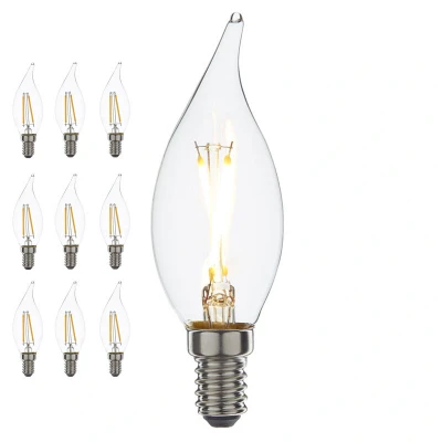 Afbeelding van Led filament E14 kaarslamp 2,5 Watt, met tip, warm wit licht (2700K), dimbaar tot 0%, 250 lumen Voordeelpak 10 stuks Ø35mm