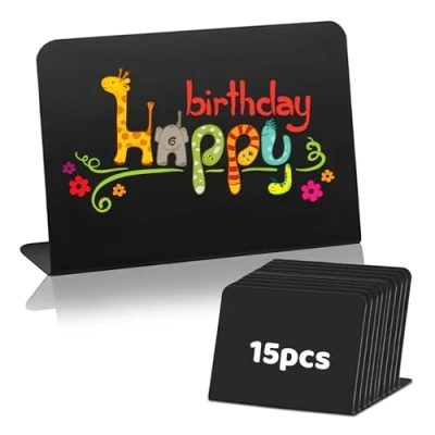 Afbeelding van Prijskaartjes, 15 stuks, buffetborden, 10 x 12,7 cm, kleine borden om te beschrijven, mini krijtbord, L vorm, naambordjes, tafel, kunststof, tafelkaartjes voor buffet, café, feest