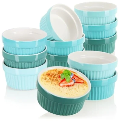 Afbeelding van COM FOUR® 12x soufflévormen creme brulee keramische kommen ovenvaste vormen dessertschaal en taartvormen voor ragout fin 270 ml per stuk groentinten