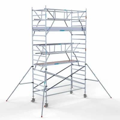 Afbeelding van Professionele alu rolsteiger 1.35x3.05x6.20m werkhoogte incl. dubbele voorloopleuning carbon