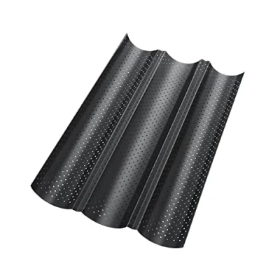 Afbeelding van Tarana baguette bakvorm, baguetteplaat met antiaanbaklaag, voor 3 baguettes, zwarte baguettevorm, broodbakaccessoires, bakplaat 38 x 23 cm