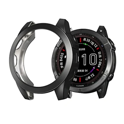 Afbeelding van kwmobile sportbeschermhoes compatibel met Garmin Fenix 7X Siliconen hoesje zonder fitnesstracker In zwart/zilver