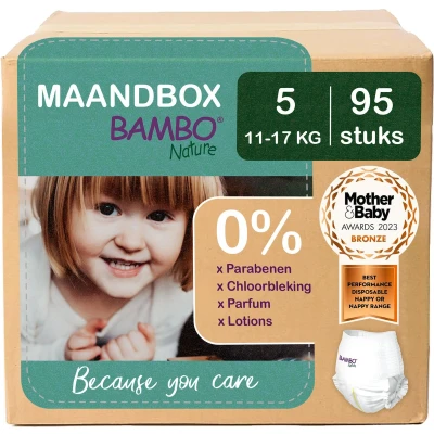 Afbeelding van BAMBO Nature Luierbroekjes Maat 5 (11 17 kg) 95 stuks Maandbox 0% onnodige toevoegingen Ideaal voor de gevoelige huid Nordic Swan Ecolabel
