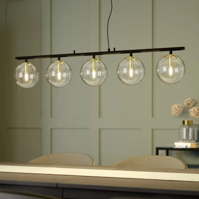 Afbeelding van Lucande hanglamp 5 lichts glas, metaal E14 helder, zwart, messing
