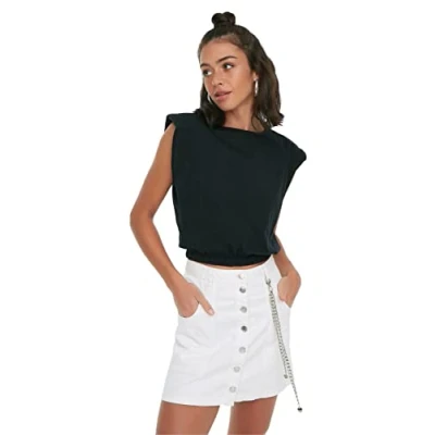 Afbeelding van Trendyol Fuchsia, Gewatteerd Cropped T Shirt Met Ronde Hals, 100% Katoen Twoss21Ts0379