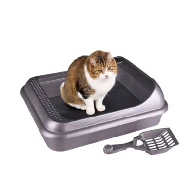 Afbeelding van 4BIG.fun kattenbak schaaltoilet toilet hoge rand afneembaar schep grijs