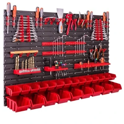 Afbeelding van Botle Opbergsysteem met wandrek, 115 x 78 cm, gereedschapshouders, 23 stuks, stapelbakken, opslagrek, extra sterke wandplaten, uitbreidbaar rek, werkplaatsrek, opslagbakken, wandrek voor werkplaatsen
