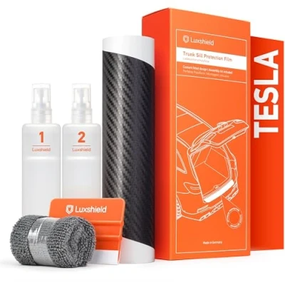 Afbeelding van Luxshield laaddrempel beschermingsfolie voor Tesla Model Y I 2020 2024 bumperbescherming, krasbescherming, lakbeschermingsfolie carbon look zwart