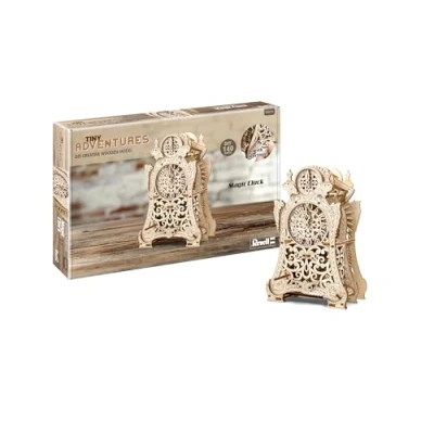 Afbeelding van Revell 00616 Tiny Adventures Magische klok Houten modelbouwset met rubberen bandmechanisme en wikkelsleutel hoogte 21,8 cm