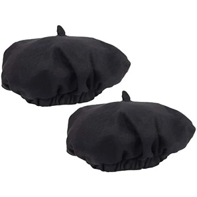 Afbeelding van COM FOUR® 2x zwarte baret, voor het dagelijks leven, carnaval, Halloween en themafeesten, Béret in één maat, geweldig modeaccessoire of kostuum