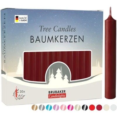 Afbeelding van BRUBAKER 100 Pakje Boomkaarsen Was Kerstkaarsen Piramide Kaarsen Kerstboom Donkerrood