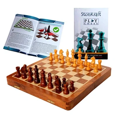 Afbeelding van StonKraft houten schaakbordset magnetische schaakstukken set met opslag