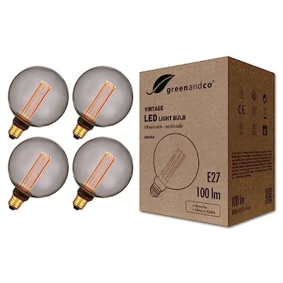 Afbeelding van greenandco Edison gloeilamp voor sfeerverlichting, E27 G125, smoke, 4W, 100lm, 1800K extra warmwit, 320, 230V, flikkervrij, niet dimbaar, 4x vintage design