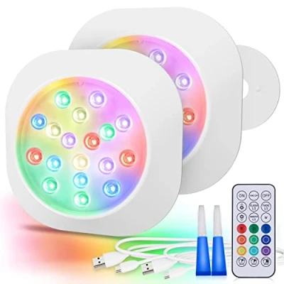 Afbeelding van LyLmLe Oplaadbare zwembadverlichting, ledlicht, RGBW, IP68, waterdicht, met afstandsbediening, 14 cm, magnetische led spots kleurverandering, voor zwembad, afneembaar, begraven, spa, whirlpool, 2