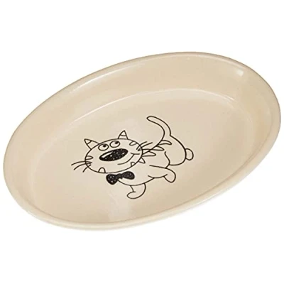 Afbeelding van Nobby eetbak kat ovaal met opdruk creme / beige 17 x 11 2,5 cm