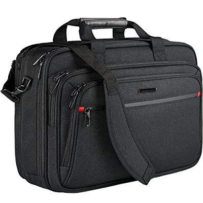 Afbeelding van VANKEAN Laptoptas voor dames en heren, geschikt laptops tot 17,3 inch, uitbreidbaar, premium laptop, schoudertas, waterafstotende boodschappentas, computertas reizen, zaken, school, zwart