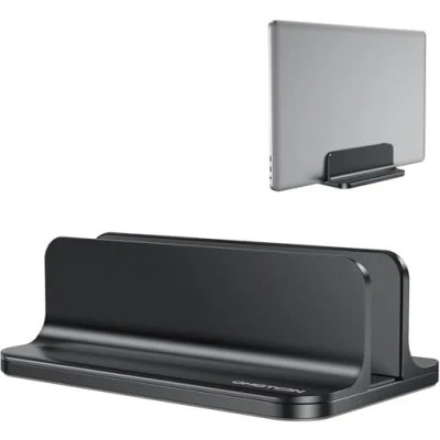 Afbeelding van OMOTON Verticale verstelbare laptopstandaard, notebookstandaard van aluminium, laptophouder voor MacBook Pro/Air, Lenovo, Samsung, ASUS, Acer, Surface enz. (tot 17,3 inch), zwart