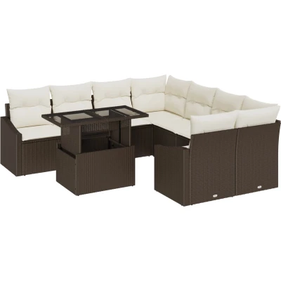 Afbeelding van vidaXL 9 Persoons Tuin Sofaset met Kussens Bruin Poly Rattan