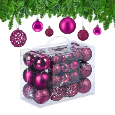Afbeelding van Relaxdays kerstballen 50x st fuchsia roze 3, 4 en 6 cm kunststof Kerstbal