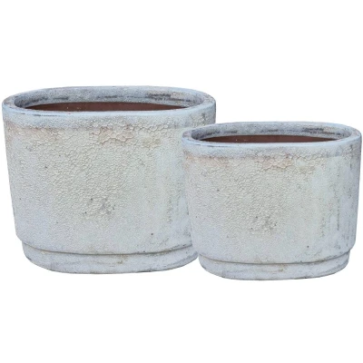 Afbeelding van PTMD Javier Grey ceramic pot oval set of 2
