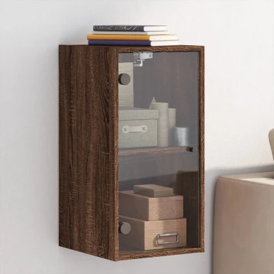 Afbeelding van Wandkast met glazen deuren 35x37x68,5 cm bruineikenkleurig