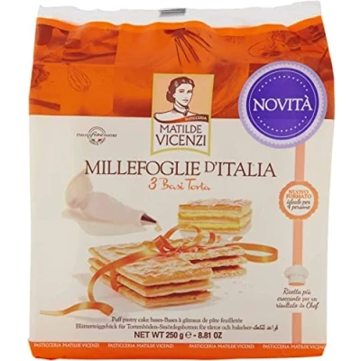 Afbeelding van 4x Matilde Vicenzi millefoglie 3 basi torta drie bases voor cake, koekjes 250 g