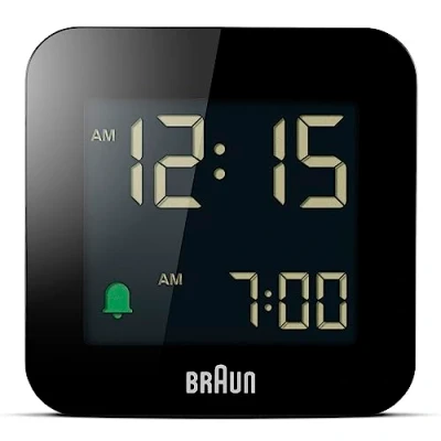 Afbeelding van BRAUN Bc 08 B Digitale reiswekker, lcd display, snooze functie, achtergrondverlichting, mat zwart