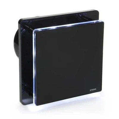Afbeelding van STERR BFS125LT B Zwarte badkamerventilator, 125 mm, met led en timer, glazen front, moderne look, 20 W