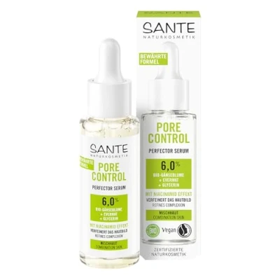 Afbeelding van SANTE Naturkosmetik Serum met biologisch madeliefje en niacinamide effect, gezichtsserum voor een gelijkmatige teint verfijnde poriën, Pore Control Perfector Serum, 30 ml