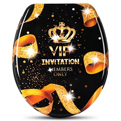 Afbeelding van Rootz Toiletbril Toiletdeksel Commode Cover WC Top Badkamerstoel Loo Shield Troondop Goud VIP 18,9x15,4x2,6 inch
