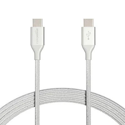 Afbeelding van AmazonBasics Double gevlochten nylon USB type C naar 2.0 kabel op 3 m zilver