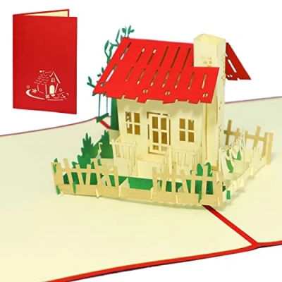 Afbeelding van LINPopUp®, LIN17074, pop up kaart, verhuizingskaart, 3D wenskaarten, verhuiskaarten, tuin, huis, N54