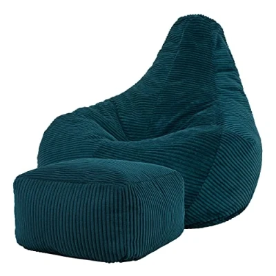 Afbeelding van icon “Dalton Corduroy Zitzakfauteuil en Hocker, Houtskool, Zitzakstoel, Cord Zitzak Volwassenen met Vulling, Woonkamerzitzakken