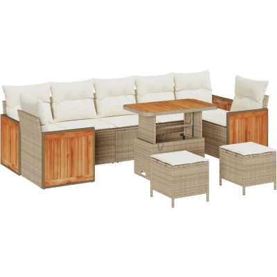 Afbeelding van vidaXL 10 delige tuinsofa set met kussens beige poly rattan acacia