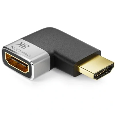Afbeelding van deleyCON HDMI Adapter Coupler Connector 8K@60Hz / 4K@120Hz UHD 7680x4320 Aluminium 2.1 ARC HDR10+ Dolby Vision VRR ALLM 48Gbps Haaks Links Grijs Zwart