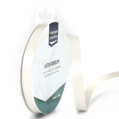 Afbeelding van Vaessen Creative Satijnen lint 9 mm x 10 m wit antiek, lint, decoratief linten om te knutselen, stoffen voor bruiloft, doop en verjaardagscadeaus