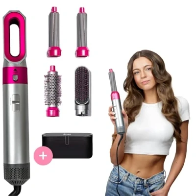 Afbeelding van Dryze airstyler 5 in 1 krultang, haardroger, warme luchtborstel, föhnborstel, föhn... (roze/grijs)