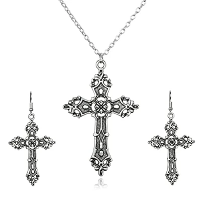Afbeelding van Kruis Ketting Oorbellen Set Vintage Punk Kruisbeeld Hanger Gothic Religieuze Christelijke Sieraden voor Vrouwen Meisjes Tieners