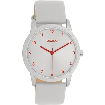 Afbeelding van Oozoo Timepieces dameshorloge met lederen band hoogwaardig elegant analoog horloge rond, Lichtgrijs
