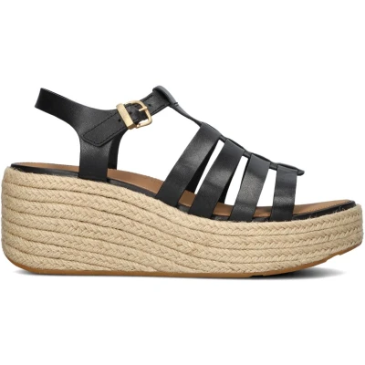 Afbeelding van FitFlop Platfforms Espadr. Leather Fisherman Wedge Sandals ZWART Maat 36