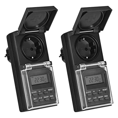Afbeelding van DEWENWILS Tijdschakelaar, stopcontact voor buiten, timer, stopcontact, digitaal IP44 met willekeurige functie, 20 schakelprogramma&#039;s kerstdecoratie, vijverpomp, 16 A/3680 W, 2 stuks