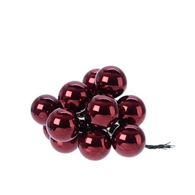 Afbeelding van Kaemingk Kerstballen op draad glas 2,5 cm x 12 stuks spiegelbessen glanzend bordeaux wijnrood ossenbloed
