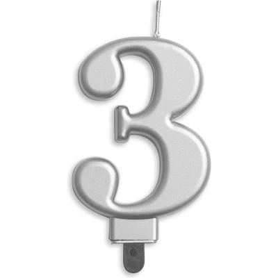Afbeelding van Kaars 3 jaar Zilver Metallic 8cm