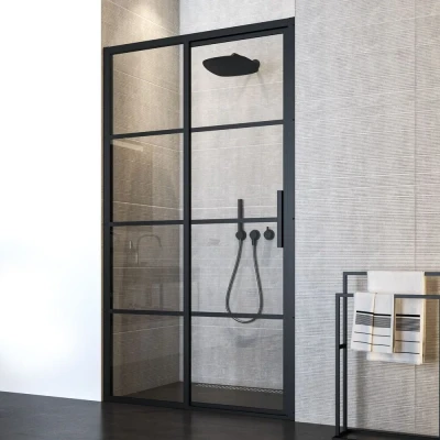 Afbeelding van Sealskin Soho schuifdeur links 140x210cm voor in nis met mat zwart profiel en helder glas