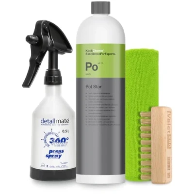 Afbeelding van Detailmate Interieurreinigingsset, Koch Chemie Pol Star, textiel , leer en alcantara reiniger, 1 liter by Kwazar Mercury PRO+, 360 graden spuitfles 0,5 l, microvezeldoek, bekledings tapijtborstel