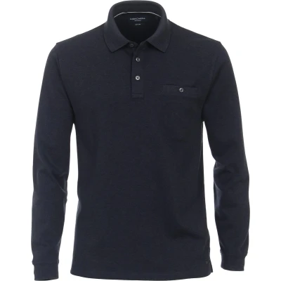 Afbeelding van Casa Moda polo LS Navy Blauw maat M heren Longsleeve met Regular fit Pasvorm Polyester Poloshirt