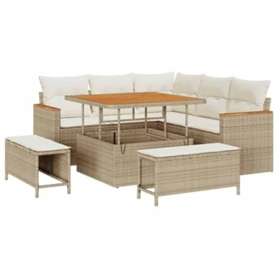 Afbeelding van vidaXL 8 delige zetelset voor in de tuin met kussens beige van poly rattan en acacia