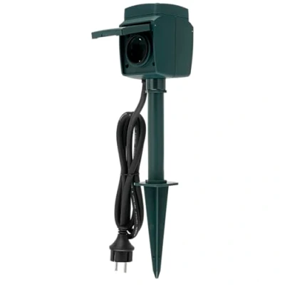 Afbeelding van REV Ritter WiFi buitenstopcontact, tuinstopcontact, tuinspies voor elektriciteit in de tuin, stroomverdeler, timer, link2Home WLAN grondpen montageplaat 2 stopcontacten